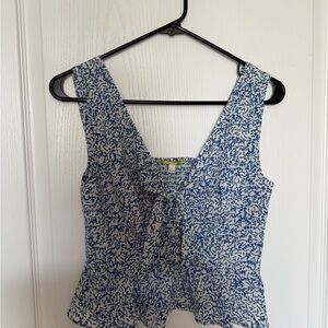 Gianni Bini Blue and White Patterned Blouse